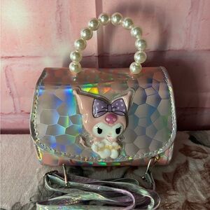 Iridescent Pink Kids Crossbody Bag with Pearl Handle